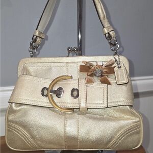 Coach Gold Shoulder Bag with Bow and Buckle